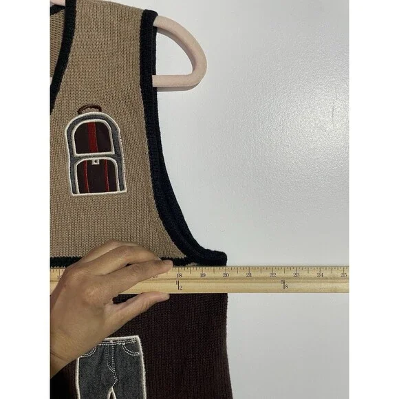 Vtg Christopher & Banks Vest M Brown Hiking Ramie Retro Hand Embroidered 90s Y2K - Picture 10 of 12